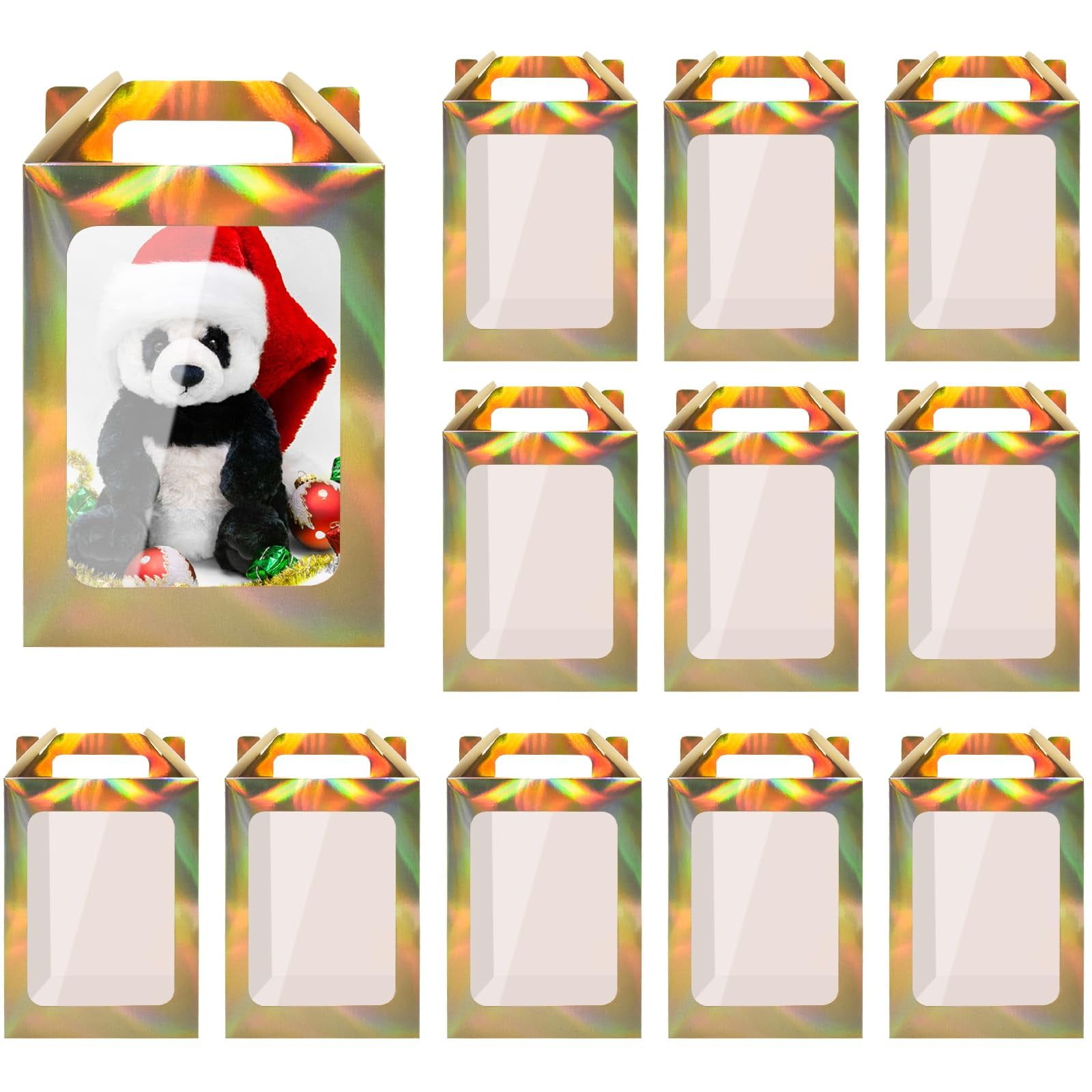 12 Pcs Kraft Paper Gift Bags With Clear Window - Wedding Party Favor Bags