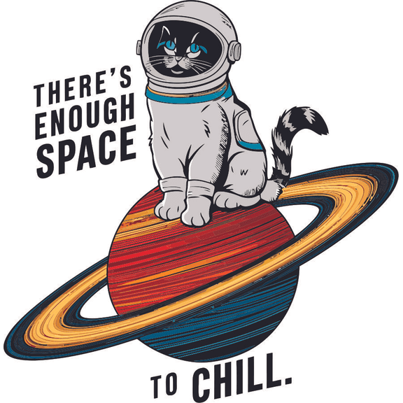 Enough Space to Chill Cat Space Quote Positive Life Motivation Inspiration Quotes Saying Wall Art Sticker Designs Vinyl Stickers For Home House Walls Rooms Windows Bedroom Decoration Size (20x20 inch)