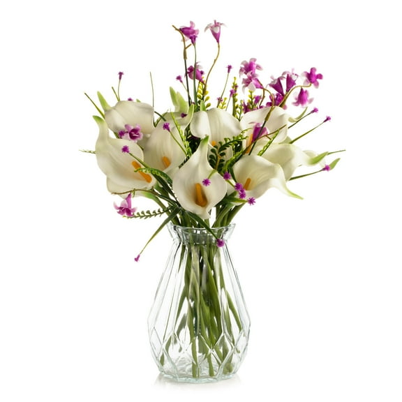 Enova Floral 13" Mixed Real Touch Calla Lily Flower with Filler in Clear Glass Vase