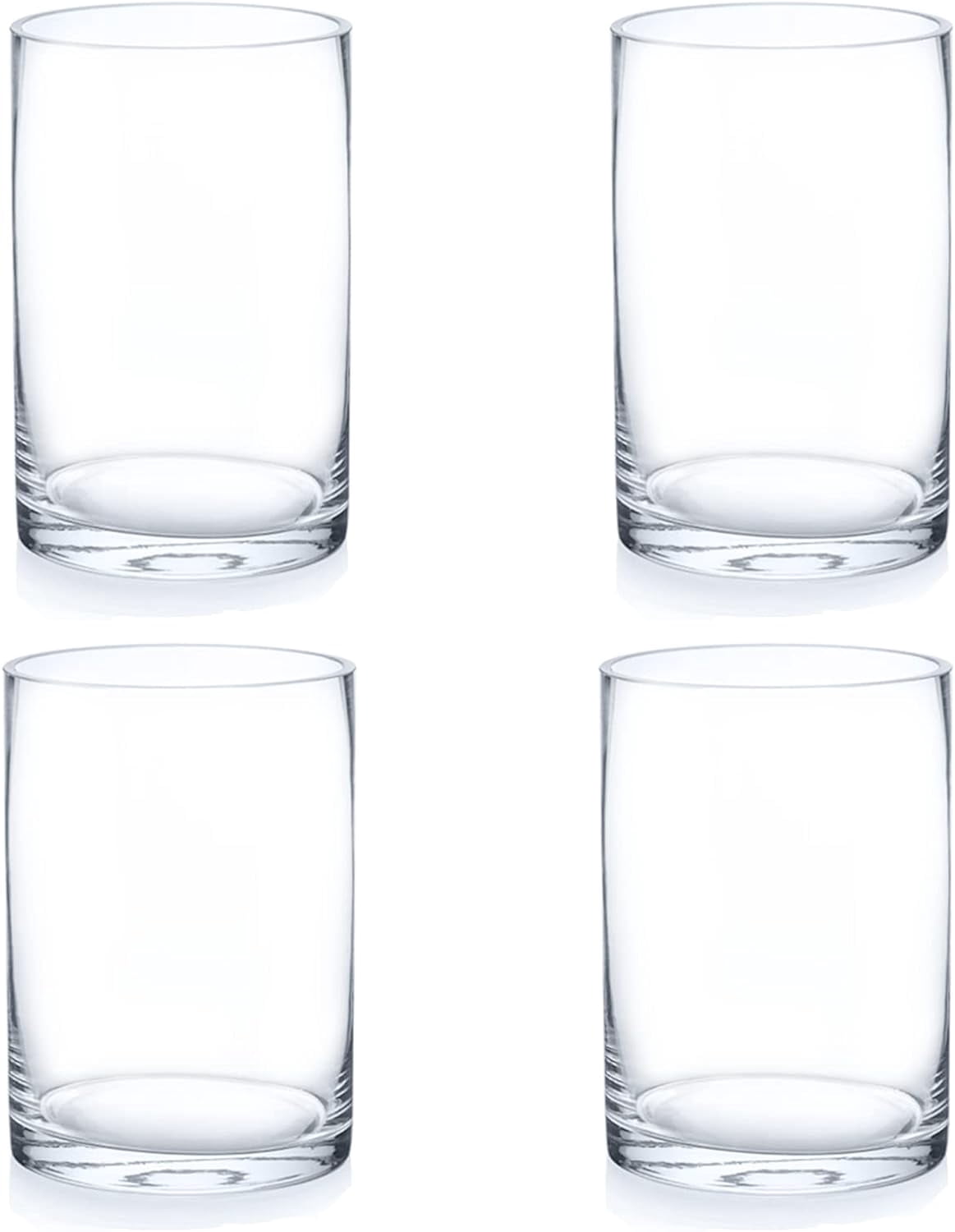 Enova Floral Set of 4 Clear Glass Cylinder Vase, 4W x 6H Inches Round