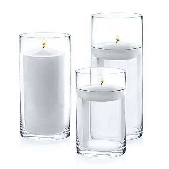 Enova Floral Set of 4 Clear Glass Cylinder Vase, 5W x 10H Inches Tall Clear Flower Vase, Pillar Candle Floating Candle Holders, Decorative Glass Vase for Wedding Centerpieces, Home
