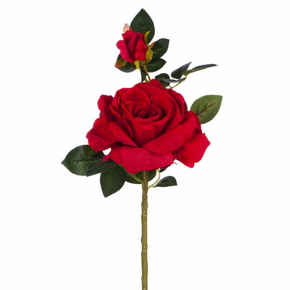 Enova Home 1 Pc 17" Tall Artificial Silk Open Roses Stem Fake Flowers Spray for Home Wedding Party Decoration (Red)