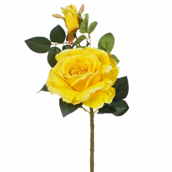 Enova Home 1 Pc 17" Tall Artificial Silk Open Roses Stem Fake Flowers Spray for Home Wedding Party Decoration (Yellow)