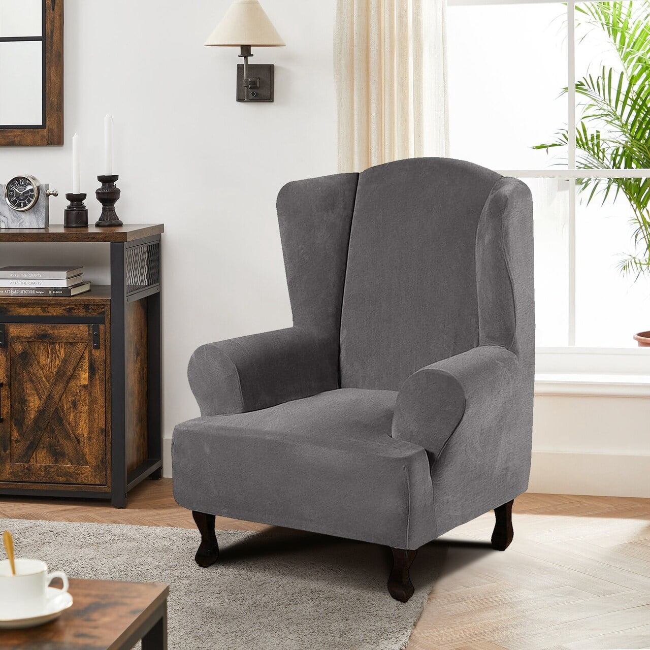 Enova Home 1 Piece Wingback Sofa Chair Covers, Soft High Stretch Velvet ...