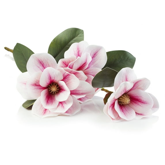 Enova Home 18" Artificial Nature Touch Magnolia Stem Fake Flowers for Home Wedding Decor (Pink)