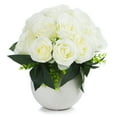 thumbnail image 1 of Enova Home 18 Heads Artificial Silk Roses Faux Flowers Arrangement in Round Tapered Ceramic Pot for Home Office Wedding Decor (Cream), 1 of 4