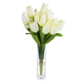 thumbnail image 1 of Enova Home 18 Heads Artificial Silk Tulips Faux Flowers Arrangement in Glass Vase with Acrylic Water for Home Office Decoration (Cream), 1 of 4