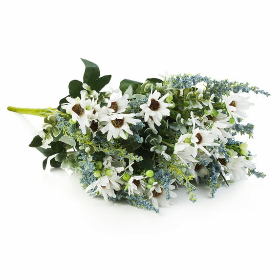 Enova Home 18" Height Mixed Artificial Silk Daisy Fake Flowers Bush for Home Wedding Decoration (White)