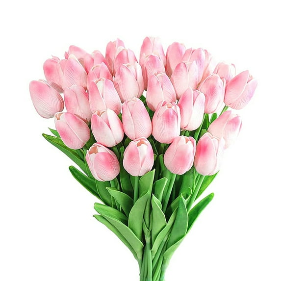 Enova Home 20 Pcs Artificial PU Real Touch Tulips Flowers Stems (Pink)