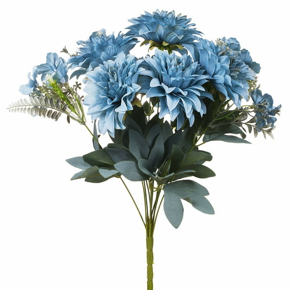 Enova Home 20" Tall Artificial Silk Dahlias Mixed Fake Flowers Bush Spray for Home Office Garden Decoration (Blue)