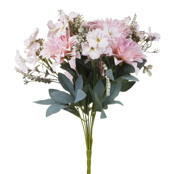 Enova Home 20" Tall Artificial Silk Dahlias Mixed Fake Flowers Bush Spray for Home Office Garden Decoration (Pink)