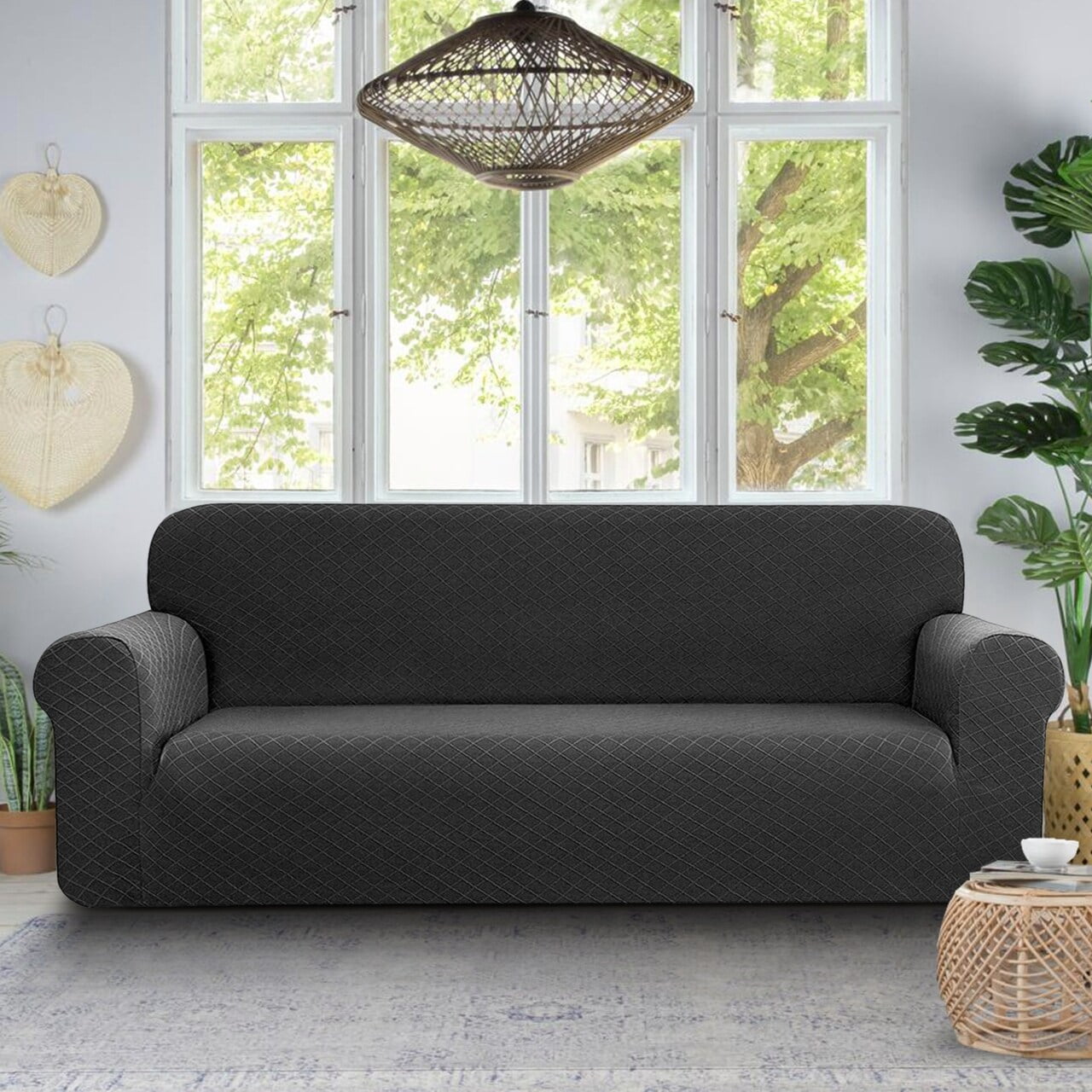 Enova Home 3 Seater Couch Covers Durable Rhombus Jacquard Polyester Spandex Fabric Box Cushion Sofa Slipcover Black Walmart Business Supplies