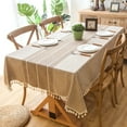 thumbnail image 1 of Enova Home  54"x 78"  High Quality Rectangle Cotton and Linen Tablecloth with Tassels Brown, 1 of 5