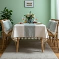 thumbnail image 1 of Enova Home 54" x 86" High Quality Rectangle Cotton and Linen Tablecloth with Tassels (White), 1 of 5