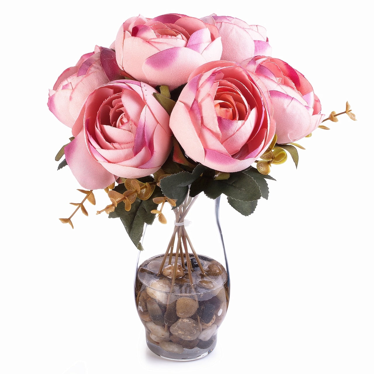 Enova Home 7 Heads Artificial Silk Peony Fake Flowers Arrangement in ...