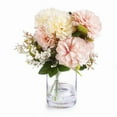 thumbnail image 1 of Enova Home  7 Heads Mixed Artificial Silk Dahlia Fake Flowers Arrangement in Glass Vase with Faux Water for Home Wedding Decor Cream Pink, 1 of 5