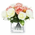 thumbnail image 1 of Enova Home Artificial 18 Heads Silk Roses Flowers Arrangement in Clear Glass Vase With Faux Water For Home Office (Cream Pink), 1 of 4