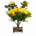 thumbnail image 1 of Enova Home Artificial 2 Large Silk Roses Flowers and Mixed Greenery Arrangement in Clear Glass Vase with River Rock (Yellow), 1 of 3