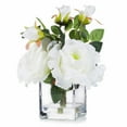 thumbnail image 1 of Enova Home Artificial 3 Large Silk Roses Flowers Arrangement in Clear Glass Vase with Faux Water (White), 1 of 4
