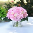 thumbnail image 1 of Enova Home Artificial 7 Steams Hydrangea Silk Flowers in Clear Glass Vase with Faux Water (Pink), 1 of 3