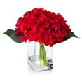 thumbnail image 1 of Enova Home  Artificial Fake Hydrangea Silk Flowers Arrangement in Clear Glass Vase with Faux Water for Home Wedding Decoration Red, 1 of 5