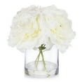 thumbnail image 1 of Enova Home Artificial Flowers Large 4 Heads Silk Peony Fake Flowers Arrangement in Cylinder Glass Vase with Faux Water for Home Office Wedding Decoration (Cream), 1 of 4