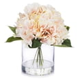 thumbnail image 1 of Enova Home Artificial Flowers Large Silk Hydrangea Fake Flowers Arrangement in Cylinder Glass Vase with Faux Water for Home Office Wedding Decoration (Peach), 1 of 4