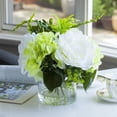 thumbnail image 1 of Enova Home Artificial Flowers Mixed Silk Cream Green Peony and Hydrangea Fake Flowers Arrangement in Cylinder Glass Vase with Faux Water for Home Office Wedding Decoration, 1 of 6