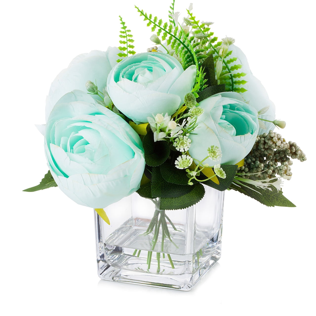 Enova Home Artificial Flowers Mixed Silk Peony Fake Flowers in Cube ...