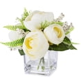 thumbnail image 1 of Enova Home Artificial Flowers Mixed Silk Peony Fake Flowers in Cube Glass Vase with Faux Water for Home Office Wedding Decoration (Cream), 1 of 3