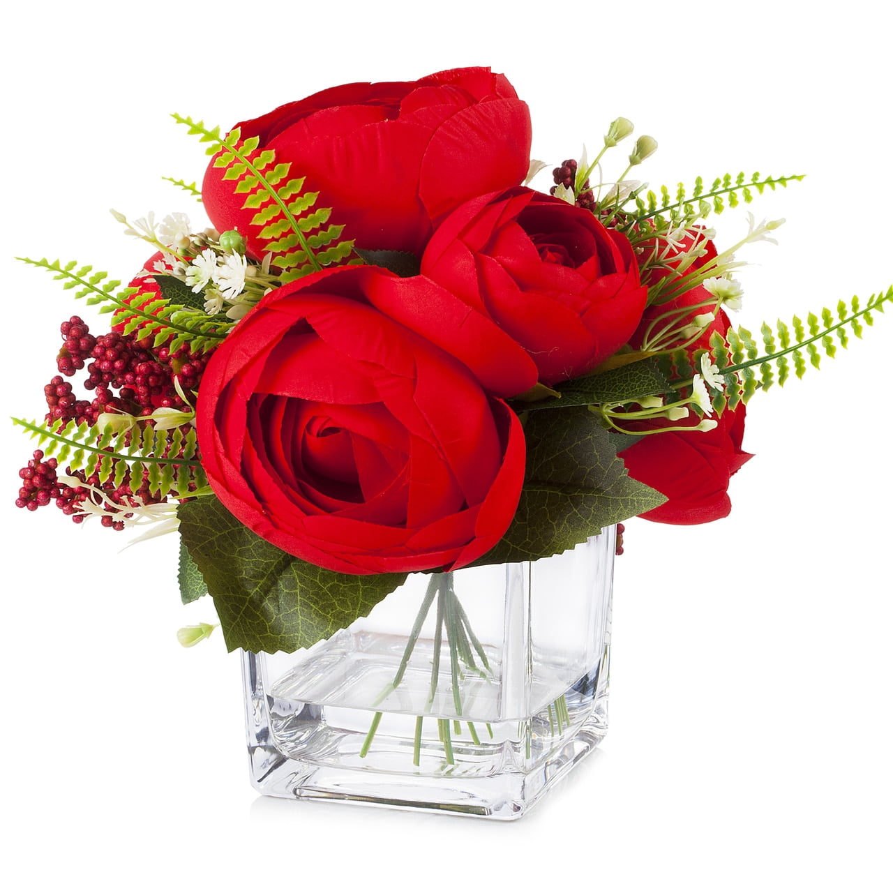 Enova Home Artificial Flowers Mixed Silk Peony Fake Flowers in Cube ...