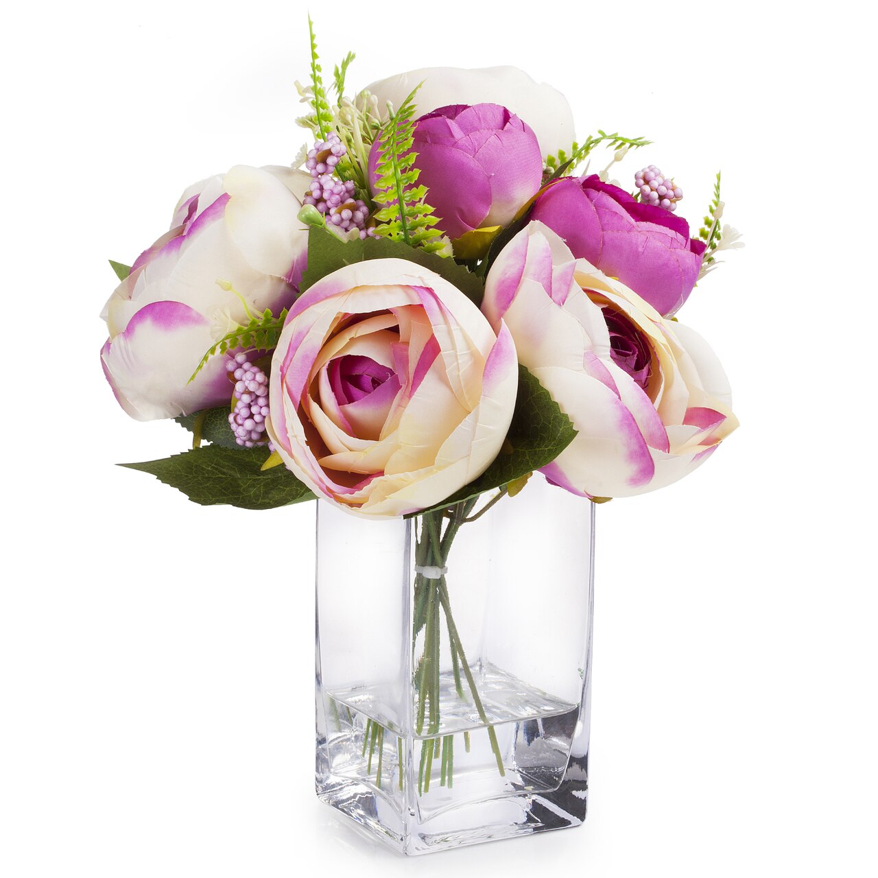 Enova Home Artificial Flowers Mixed Silk Peony and Greenery Fake ...