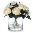 thumbnail image 1 of Enova Home Artificial Flowers Mixed Silk Ranunculus Fake Flowers Arrangement in Cylinder Glass Vase with Faux Water for Home Office Wedding Decoration (Beige), 1 of 4
