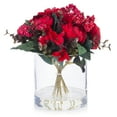 thumbnail image 1 of Enova Home Artificial Flowers Mixed Silk Ranunculus Fake Flowers Arrangement in Cylinder Glass Vase with Faux Water for Home Office Wedding Decoration (Red), 1 of 4