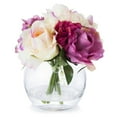 thumbnail image 1 of Enova Home Artificial Flowers Mixed Silk Roses and Hydrangea Fake Flowers Arrangement in Round Glass Vase with Faux Water for Home Office Wedding Decoration (Cream Purple), 1 of 3