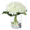 thumbnail image 1 of Enova Home Artificial Flowers Silk Hydrangea Fake Flowers Arrangement in Rectangle Glass Vase with Faux Water for Home Office Wedding Decoration (Cream), 1 of 3