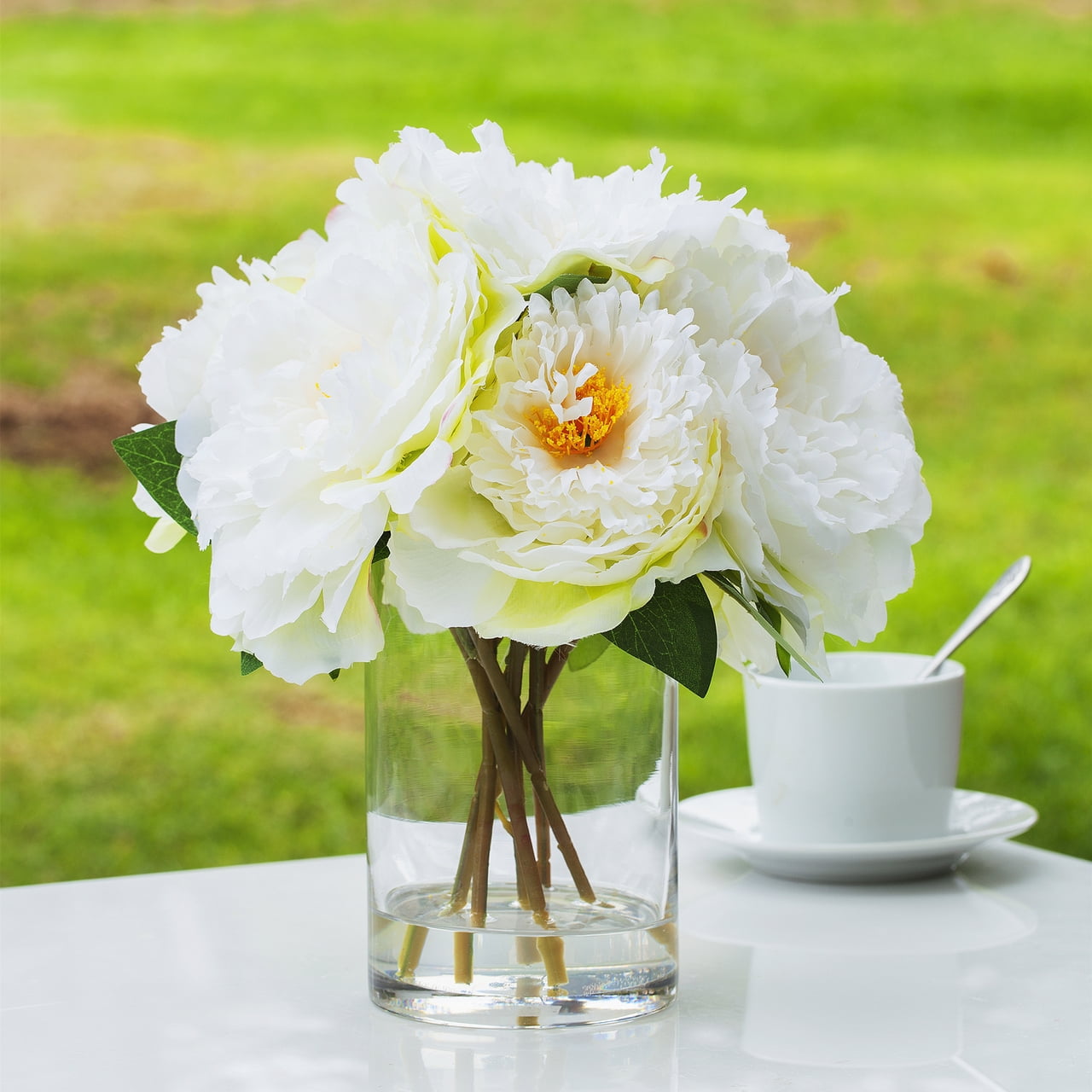 Enova Home Artificial Flowers Silk Peony Fake Flowers Arrangement in ...
