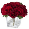 thumbnail image 1 of Enova Home Artificial Flowers Velvet Roses Fake Flowers Arrangement in Cube Glass Vase with Faux Water for Home Office Wedding Decoration (Red), 1 of 3