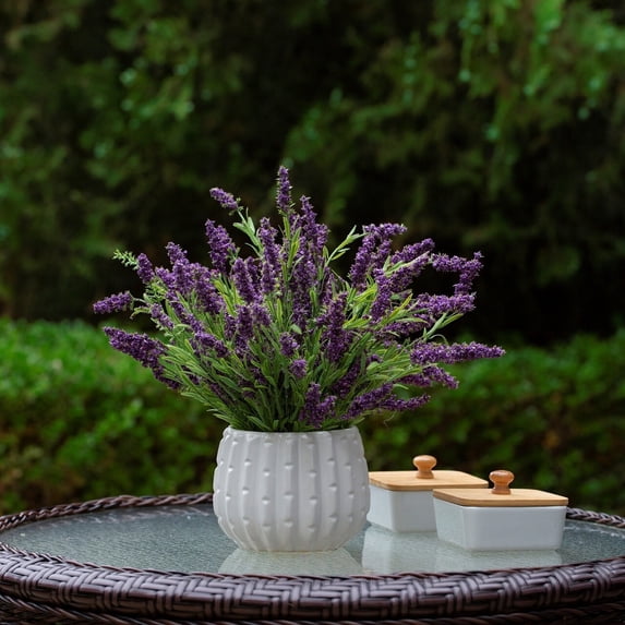 Enova Home Artificial Lavender Flower in Ceramic Pot for Home Office Wedding Party Decoration