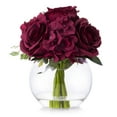 thumbnail image 1 of Enova Home Artificial Mixed Rose and Hydrangea Silk Flowers Arrangement in Clear Glass Vase with Faux Water (Burgundy), 1 of 3