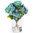 thumbnail image 1 of Enova Home  Artificial Mixed Silk Roses and Hydrangea Flowers Arrangement in Glass Vase With Faux Water (Aqua), 1 of 3