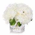 thumbnail image 1 of Enova Home Artificial Silk 4 Large Peony in Cube Glass Vase, Artificial Fake Flower Arrangement  with Faux Water for Home Office Wedding Party Decoration (Cream), 1 of 3