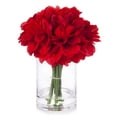 thumbnail image 1 of Enova Home Artificial Silk Dahlia Fake Flowers Arrangement in Cylinder Glass Vase with Faux Water for Home Office Wedding Decoration (Red), 1 of 3