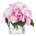 thumbnail image 1 of Enova Home Artificial Silk Hydrangea Flowers Arrangement in Cube Glass Vase With Faux Water For Home Office Decoration (Pink), 1 of 4