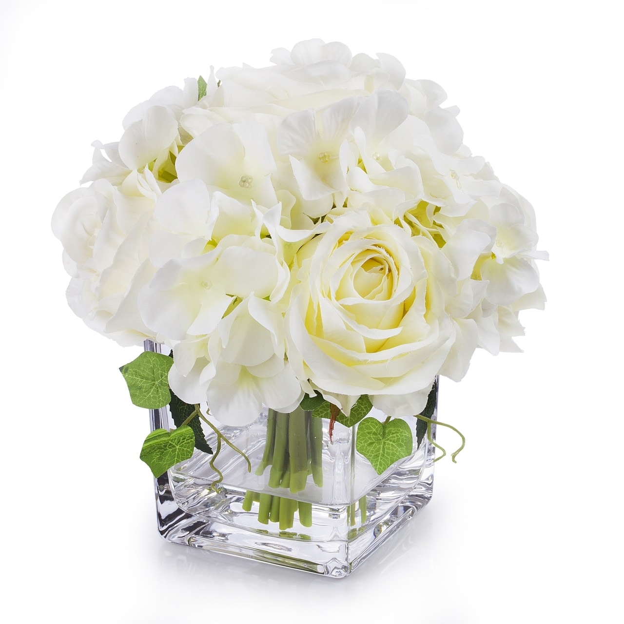 Enova Home Artificial Silk Hydrangea and Fake Roses Flowers Arrangement