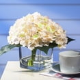 thumbnail image 1 of Enova Home Artificial Silk Hydrangeas Fake Flowers Arrangement in Cube Glass Vase with Faux Water for Home Office Wedding Party Decoration (Peach), 1 of 3