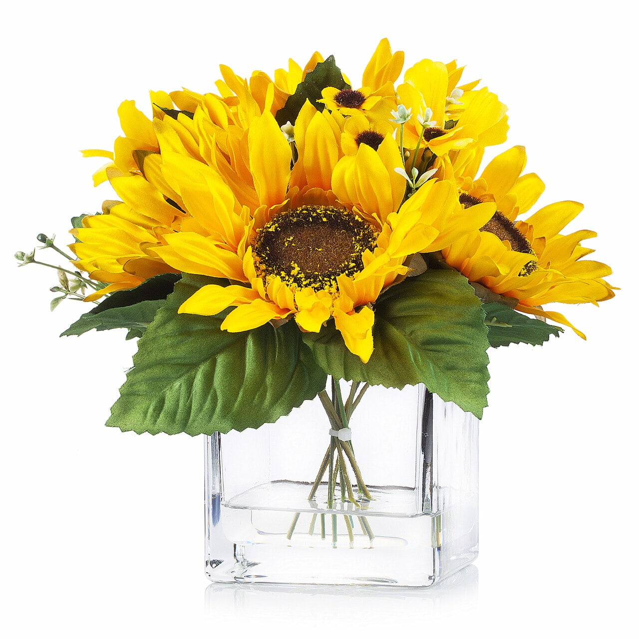 Enova Home Artificial Silk Sunflowers Arrangement in Clear Glass Vase ...