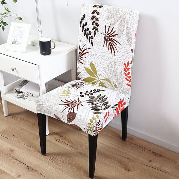 Enova Home Floral Leaf Print Dining Chair Covers Spandex Stretch Washable Removable Dining Chair Slipcover for Home Dining Room Wedding Decor (Set of 2, Yellow Leaf)