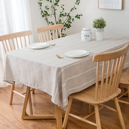 Enova Home High Quality Tablecloth, Rectangle Linen Cotton and Polyester Table Decoration Cover for Dining Table (Beige) - 54"x 80"