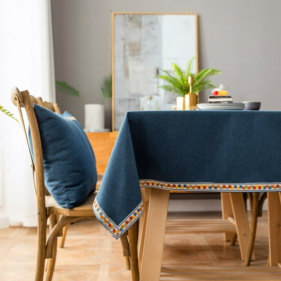 Enova Home High Quality Tablecloth, Thick Rectangle Cotton and Linen Water Resistant Table Protector Cover for Dining Table Decoration (Blue) - 54" x 78"